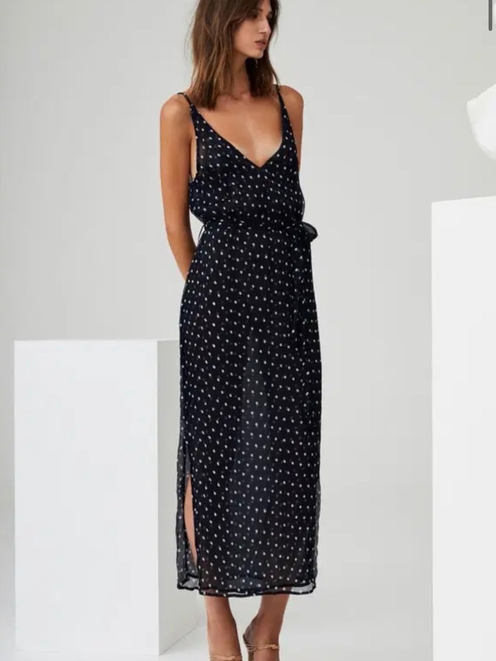 Navy Polka Dot Slip Midi Dress